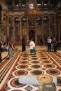 Pilgrims in front of The Edicule in The Church of the Holy Sepulchre, Christ`s tomb, in the Old City of Jerusalem, Israel